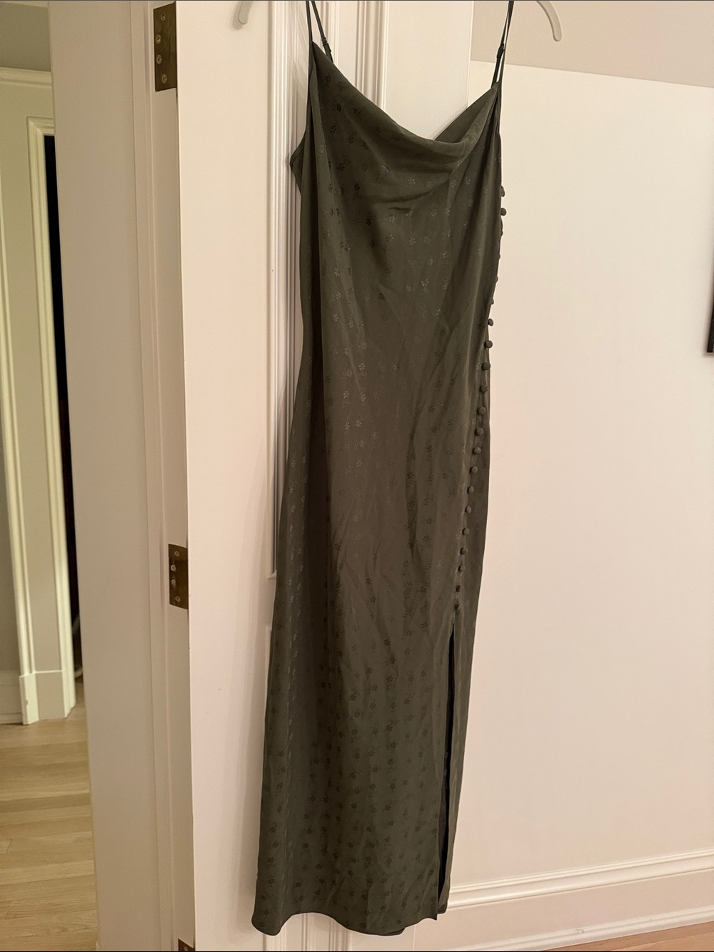 Veronica Beard Chapel Dress Size 8 Olive Green Slip Midi Dress with Side Buttons